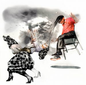 elle-envoie-au-ciel-lame-et-garde-lanima-l-technique-mixte-sur-papier-100×100-01 Michael Kukla