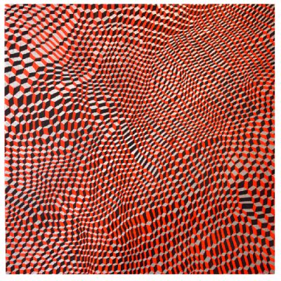 Hex Grid Red #10, 2015, Acryl et graphite sur bois, 40cm x 40cm