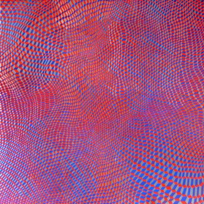 Hex Grid Red/Blue #1, 2016, Acryl et graphite sur toile, 95cm x 95cm