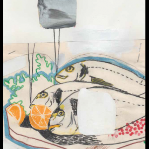 Vanité d’élevage (les dorades (royales))., technique mixte sur papier, 29,7 x 21 cm, 2017