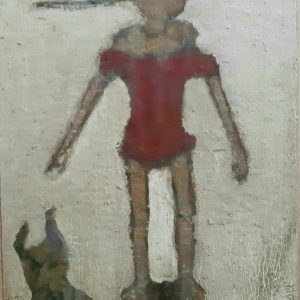 Pinocchio- peinture mixte sur toile marouflée sur bois 25x34