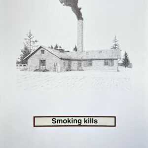 Nicolas Rubinstein - 2020, Smoking kills (Dachau 2), stylobille et collage sur papier, 65x50cm - Courtesy Dupré & Dupré Gallery