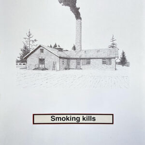 Nicolas Rubinstein - Smoking kills (Dachau 2), 2020 -stylo bille et collage sur papier, 65x50cm - Courtesy Dupré & Dupré Gallery